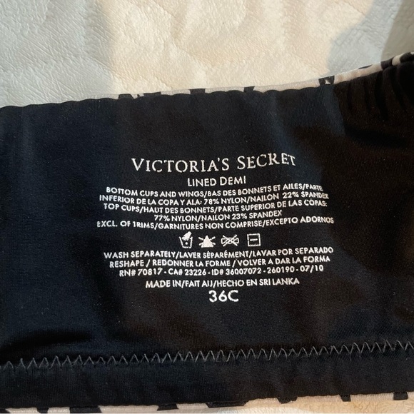 Victoria’s Secret Butterfly Print Lined Demi Bra 36C - Black and Off-White - Picture 6 of 6